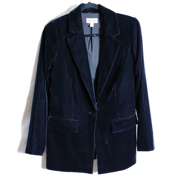 Open Edit Relaxed Velvet Blazer Navy Blue XXS - Picture 7 of 9
